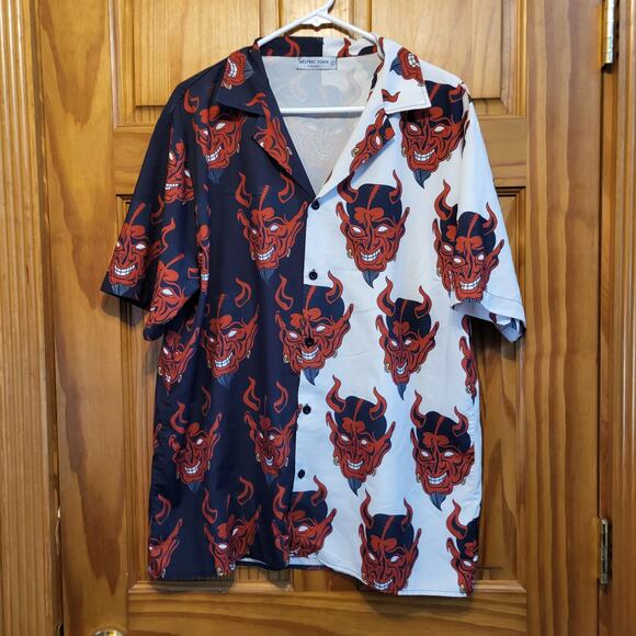 Aelfric Eden Oversized Graphic Printed Shirts DEVIL SENT REVERE BUTTON UP size L - Picture 1 of 3